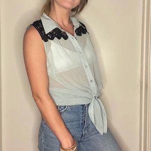 Pearl Button Up Collared Tank